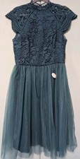 Chi Chi London Midi Dress with Floral Crochet Design in Green Wedding Party BNWT
