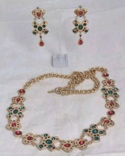 PRETTYLITTLETHING BELT & EARRING SET GOLD TONE RHINESTONES PIERCED HEART CROSS