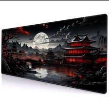 Black+Red Japanese Riverside, Full Moon 30cm to 80cm Landscape Gaming Mouse Pad 