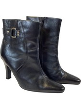 Barratts Dion Black Leather High Heel Ankle Boots Size UK 6 Zip Close PPWH