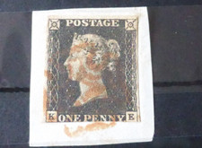 GB 1840 1d BLACK CORNER LETTERS KE, 3 MARGINS ON PIECE WITH RED MALTESE X CANX