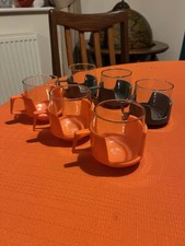 Six Vintage JAJ Pyrex Orange And Grey Cups