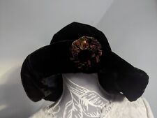 Vintage Spindrift Velvet Hat Black With Brooch Paisley 1920s Style