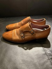 POSTE Mens Leather Designer Dress Shoes Giovanni Brown UK 9 EU 43 Monk Strap