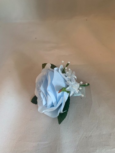 Baby blue open rose buttonhole - baby,