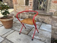 Child’s Mid Century Chair Red Wooden Design From Nursery School Rubber Feet