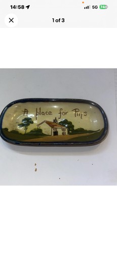 Vintage motto ware pottery pin - motto,
