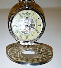 Mechanical Pocket Watch Skeleton  Half Hunter Crown Wind Chrome  Working #1