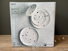 Next 12 Piece Black/White Seattle Textured Dinner Set