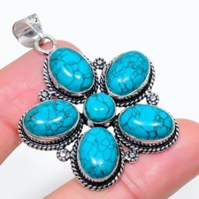 Turquoise Gemstone Handmade 925 Sterling Silver Jewelry Pendant Size 2"