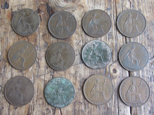 Old english pennies - old,