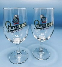 2 X Staropramen Half Pint Chalice Glasses genuine pub bar glass wear