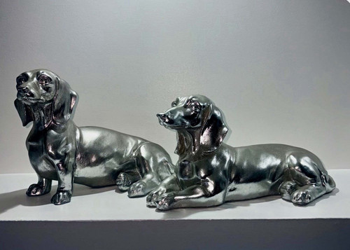 Set silver dachshund dog - set,