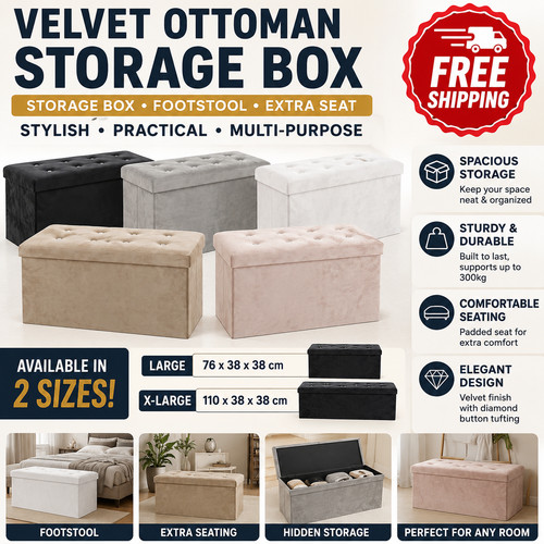 Velvet ottoman storage box - storage,
