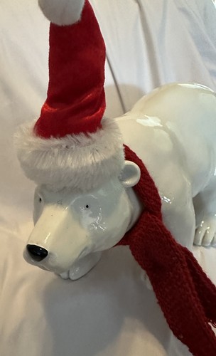 Ceramic polar bear santa - ceramic,