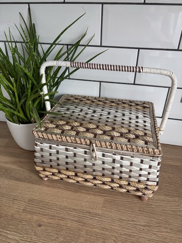 Vintage woven sewing basket - woven,
