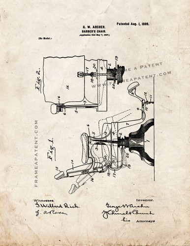 Barber chair patent print - barber's,