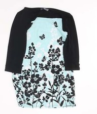 BHS Womens Blue Floral Polyester Blend Slip Dress Size 10  - Butter