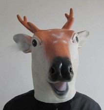 Reindeer Mask Full Head Latex Deer Rudolf Fancy Dress Costume Animal Deers Head