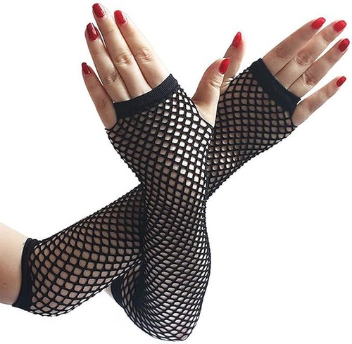 Black fingerless fishnet - black,