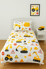 Kids Boys JCB Diggers Construction White SINGLE Bed Duvet Cover Bedding Set