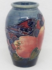 Moorcroft Miniature Finches and Pomegranate Vase. 11cm tall excellent condition