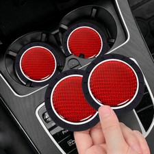 2Pcs Red Car Cup Mats Soft Rubber Non-Slip Car Insert Coaster Pads Accessories