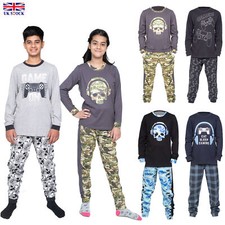 Kids Unisex Boys Girls Long Camo Cotton Gamer Gaming Pyjamas PJ Sets 5-13 Years