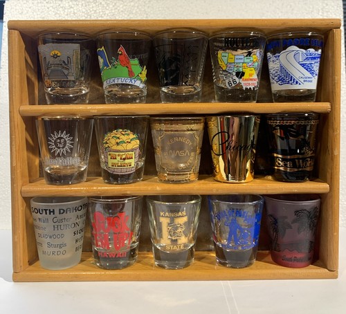 Vtg shot glass wood - wood, display