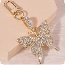 Rhinestone Butterfly Keychain, Keyring with Lobster Clasp, Bag Charm Accessory