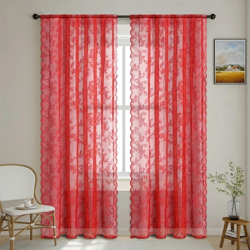 Lace sheer curtain panel - lace,