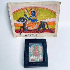 Vintage Buddha & Krishna Hand Painted Art Pair - 10x8cm & 17x14cm Collectable