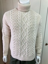 Chunky Aran Cable Knit Wool Blend Roll Neck Turtleneck Polo Neck Jumper - FCUK