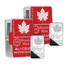 Wessex Mint Silver Savers Maple Leaf 1g Solid Silver Bullion Bars - 96