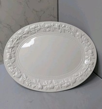 Vintage St Michaels White serving platter Embossed Fruits Christmas Turkey Oval