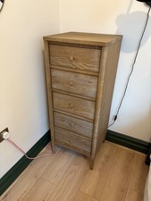 As-new Aubrey tallboy wardrobe with narrow profile made from solid oak 
