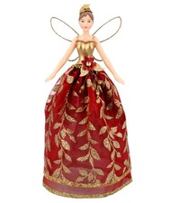 Gisela Graham Red and Gold Leaf Design Fairy Luxury Design Christmas Tree Topper