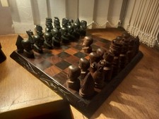 Hand carved African WOODEN CHESS SET