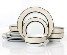 12pc York Cream Band Dinner Set
