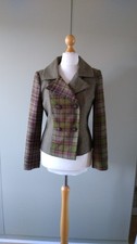 Ladies Size 10 Per Una Green Wool Blend Tweed Style Jacket Fitted Tartan Blazer