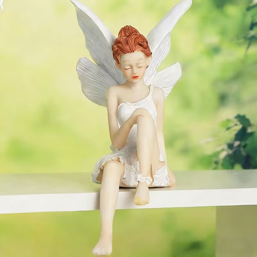 White sitting fairy sculpture - white,