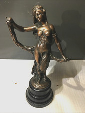 ANTIQUE BRONZE ART NOUVEAU  FIGURE ON A WOODEN BASE 