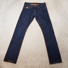 Superdry Mens Jeans 30x32 Blue Corporal Slim Copper Dark Denim Zip Fly Indigo
