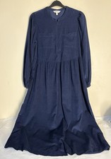 Marks And Spencer’s Navy Blue Needlecord Prairie Style Dress Sz 12 Tall Guc