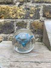 Vintage Glass Orb Paperweight Abstract Interior Glass Art Blue Heart Bubbles