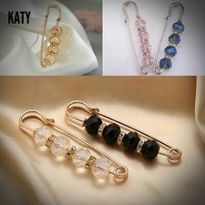 Safety Diamante Pin 4 Acrylic Beads Scarf Fly Plaid Kilt Brooch Sash Gift Pin