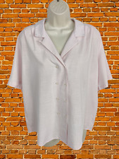 VINTAGE PALE PINK BLOUSE SHIRT TOP SIZE UK 16 VISCOSE WOMENS SHORT SLEEVE V-NECK