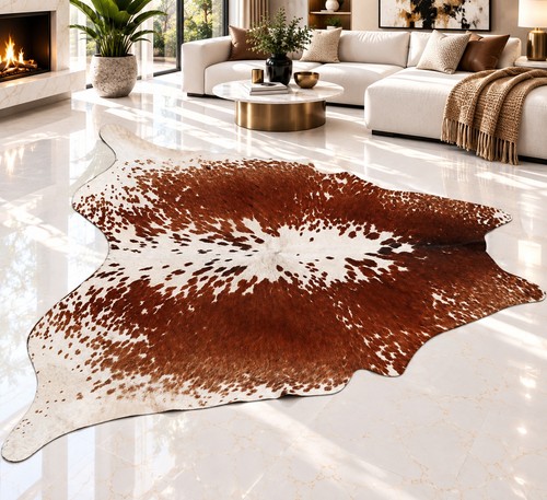 Genuine brown white cowhide - brown,