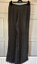 Jaeger 100% Silk Trousers Polka Dot Spot Black Cream Wide Leg Floaty UK 12