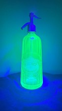 Stunning blue uranium glass syphon soda bottle, French- Fantastic Shape!